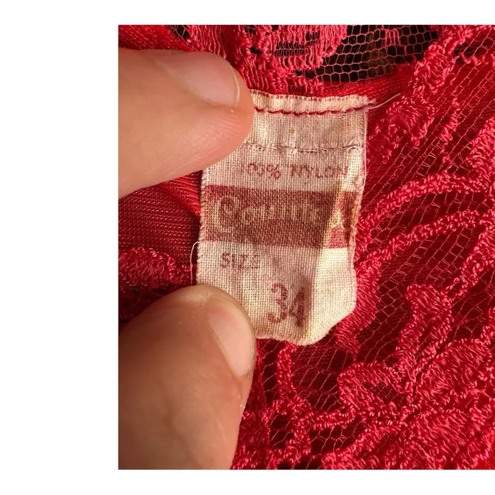 Countess 34 Vintage Red Lace Slip Lingerie Nightgown Nightie Sexy 70s 80s